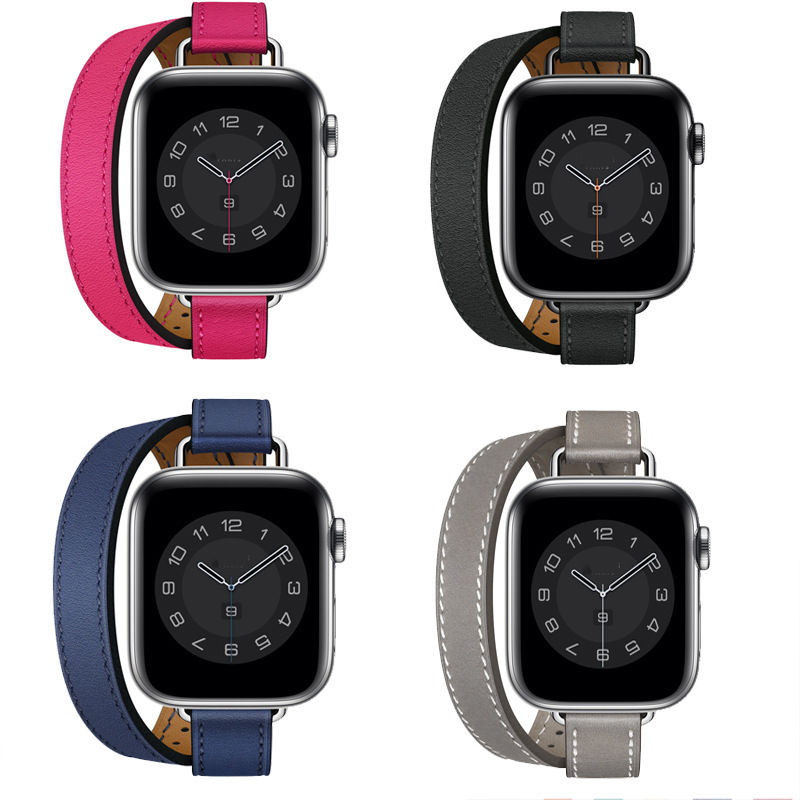 Thumbnail: Slim Double Loop Leather Band for Apple Watch 8/7/6/4