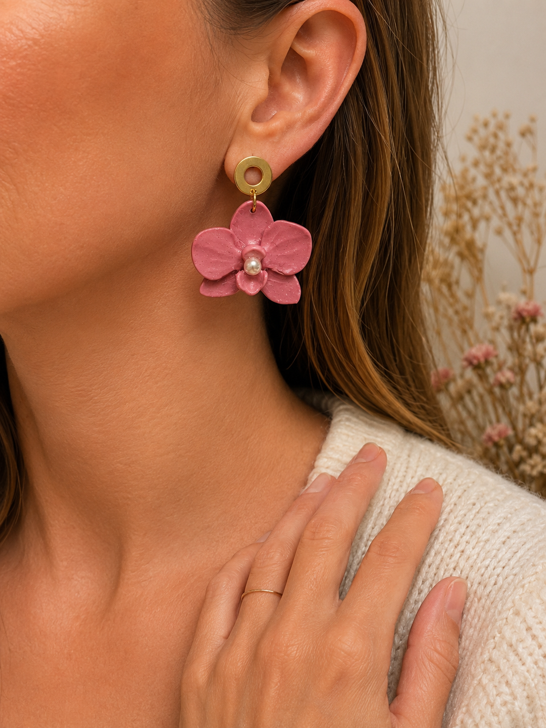 Boucles d'oreilles fait main acier inoxydable - Rosée Poudrée
