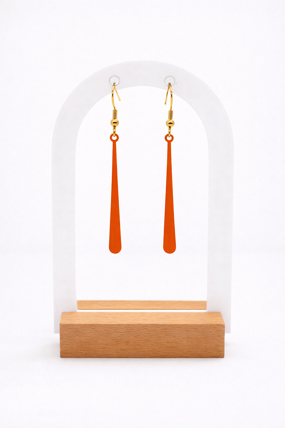 Miniature : boucles d'oreilles pendantes orange acier inoxydable bijou femme