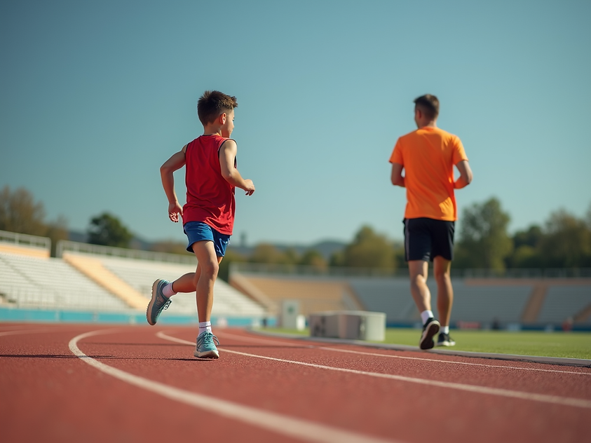 young determined athlete sprinting on track with coach.png