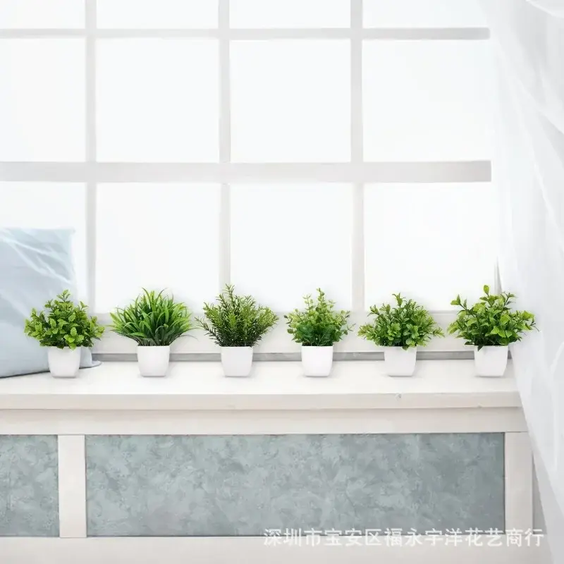 Miniatura: Bonsai artificial verde planta falsa eucalipto flor vaso planta para interior ao