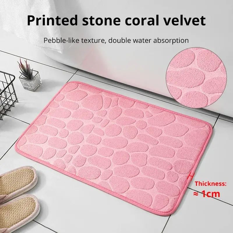 Miniatura: 1pc Memory Foam Embossed Velvet Carpet Bathroom Living Room Non-Slip Mat Cobbles