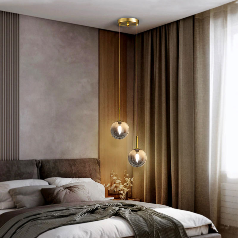 Miniatura: Luminária Pendente Moderna de LED para Cabeceira, Bola de Vidro Branca/Cinza Fu