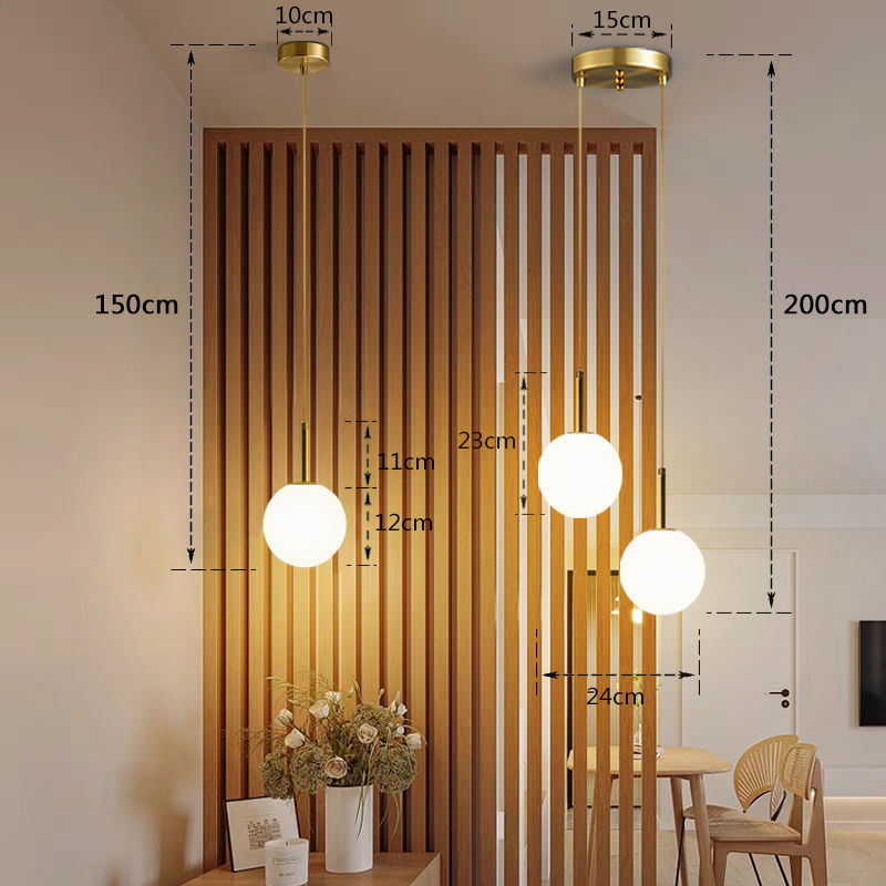 Miniatura: Luminária Pendente Moderna de LED para Cabeceira, Bola de Vidro Branca/Cinza Fu