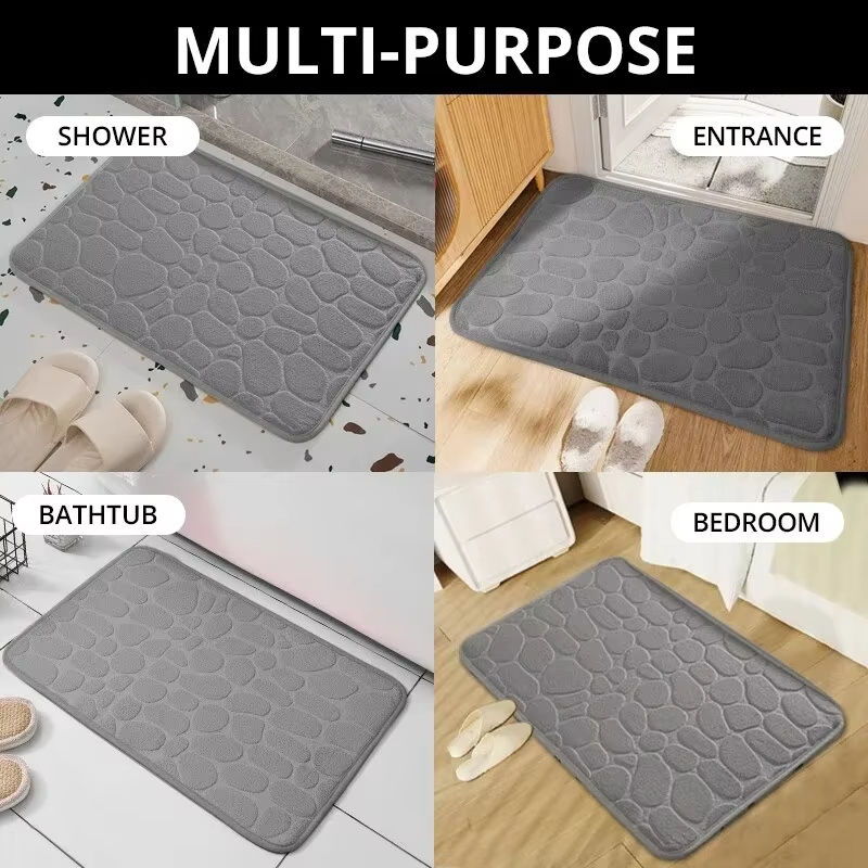 Miniatura: 1pc Memory Foam Embossed Velvet Carpet Bathroom Living Room Non-Slip Mat Cobbles