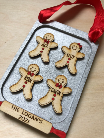 Thumbnail: Family Personalized Christmas Cookie ornament - Laser Engraved Gingerbread