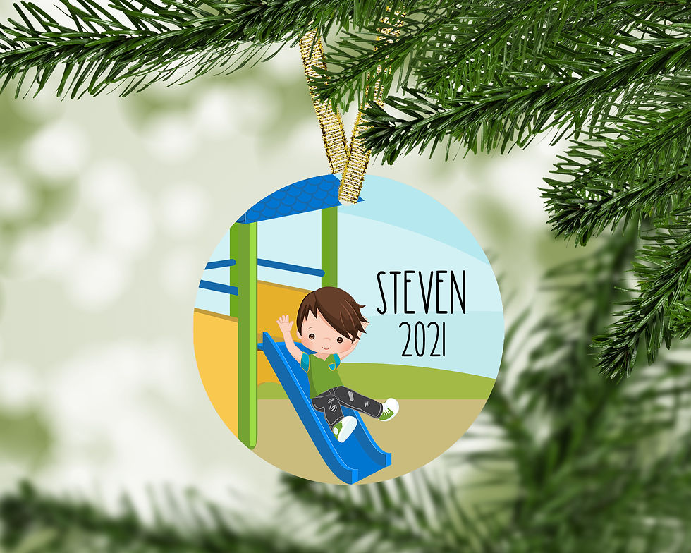 Thumbnail: Boy on Playground Personalized Christmas Ornament - Toddler Ornament - Kids Gift
