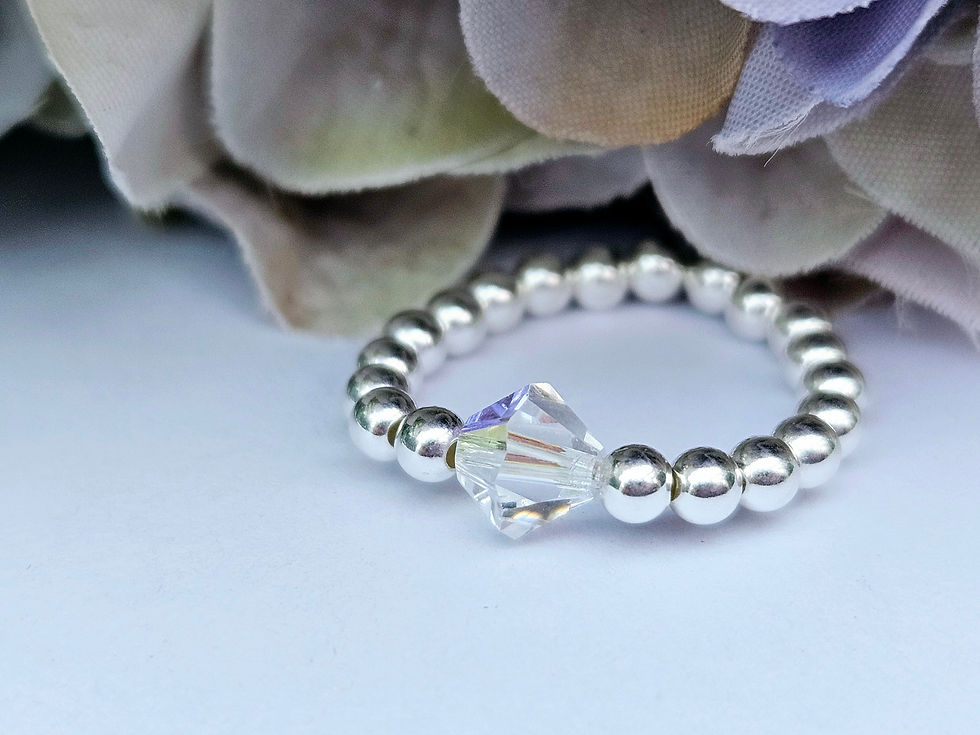 Thumbnail: Sterling silver and birth crystal elasticated rings