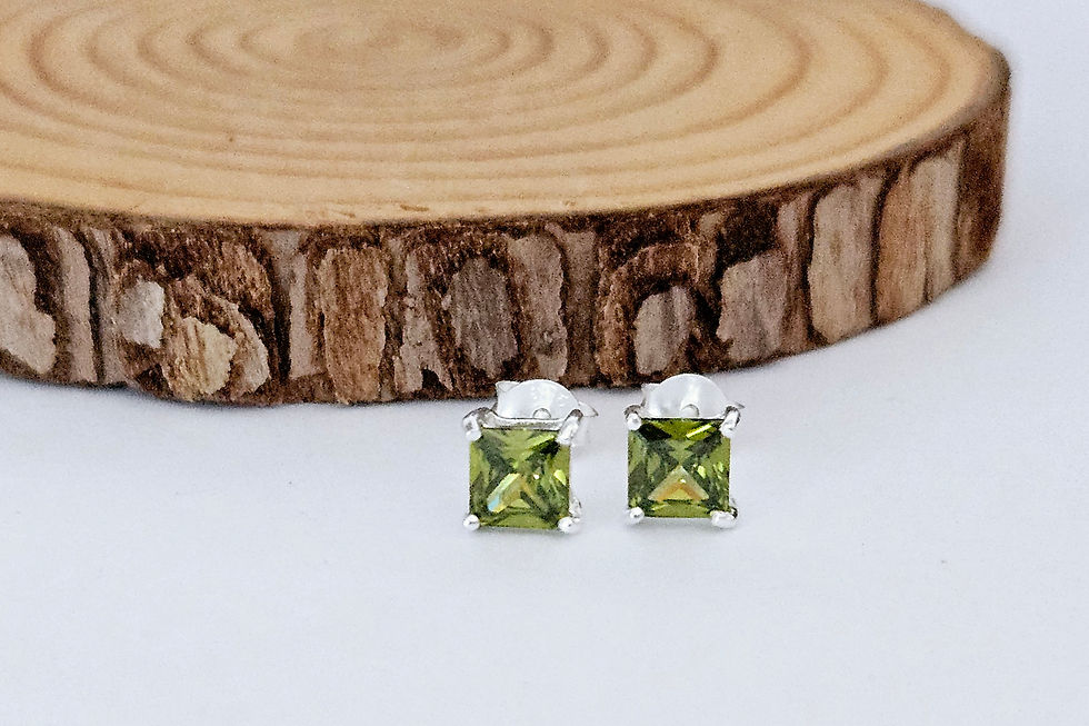 Thumbnail: 5mm Square cubic zirconia Sterling silver stud earrings