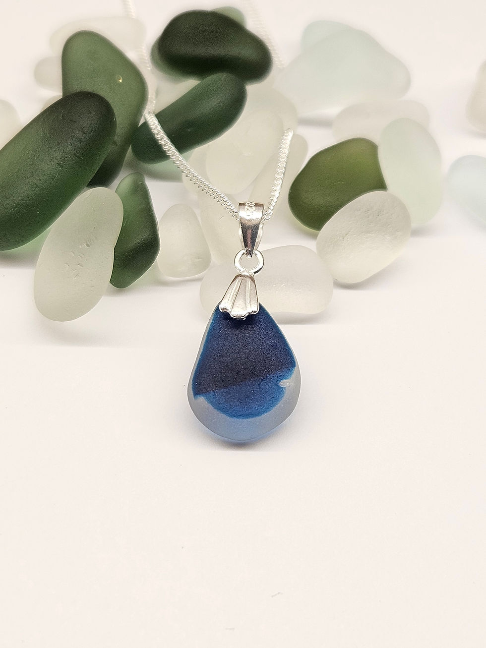Blue multi seaglass necklace