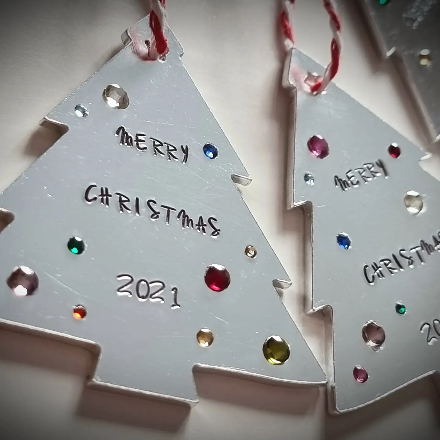 Personalised handstamped Christmas decorations