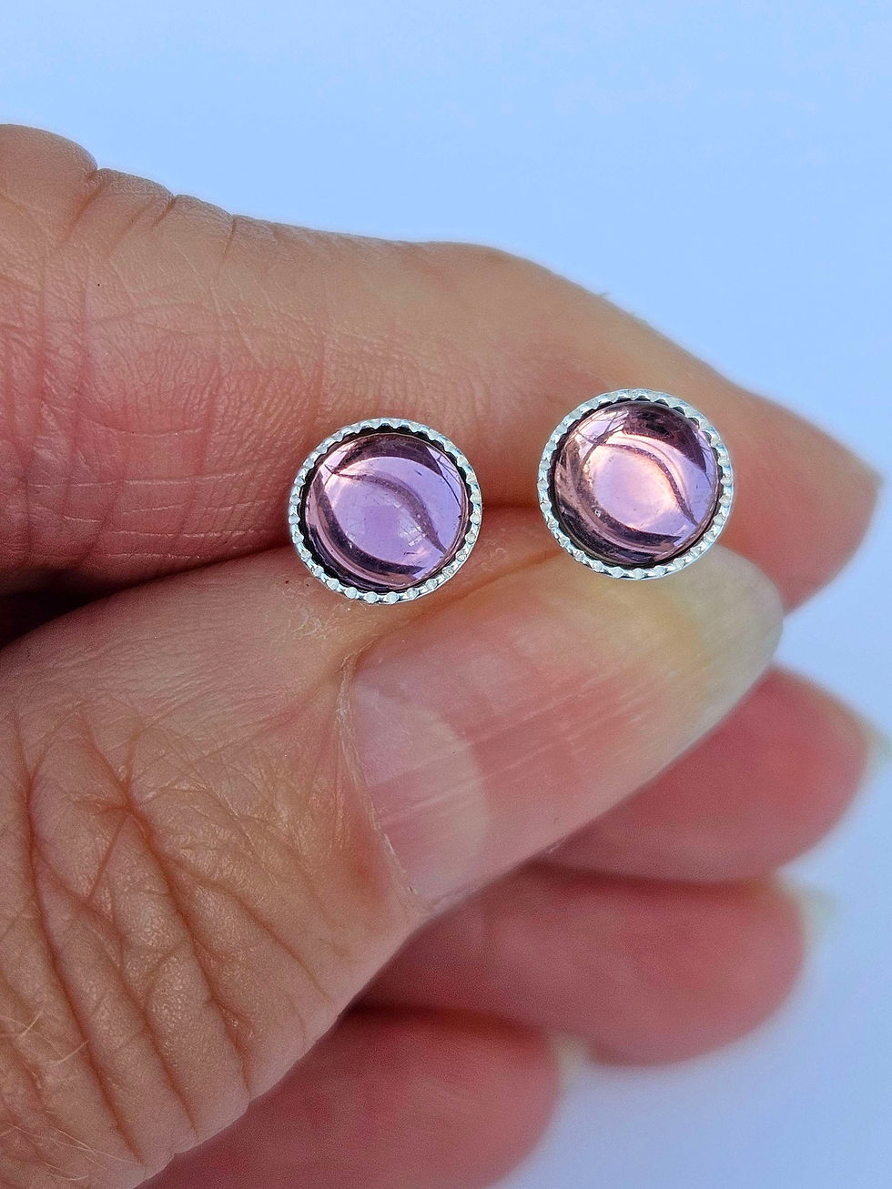 Thumbnail: Sterling silver glass cabochon  studs