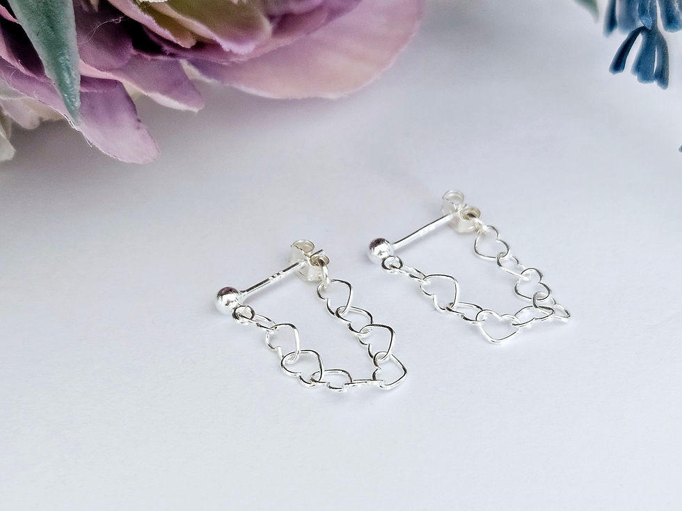 Thumbnail: Sterling silver dainty heart chain stud earrings 