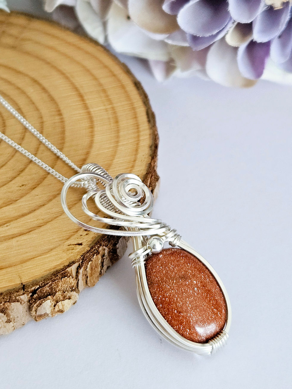 Thumbnail: Goldstone wire wrapped pendant necklace 