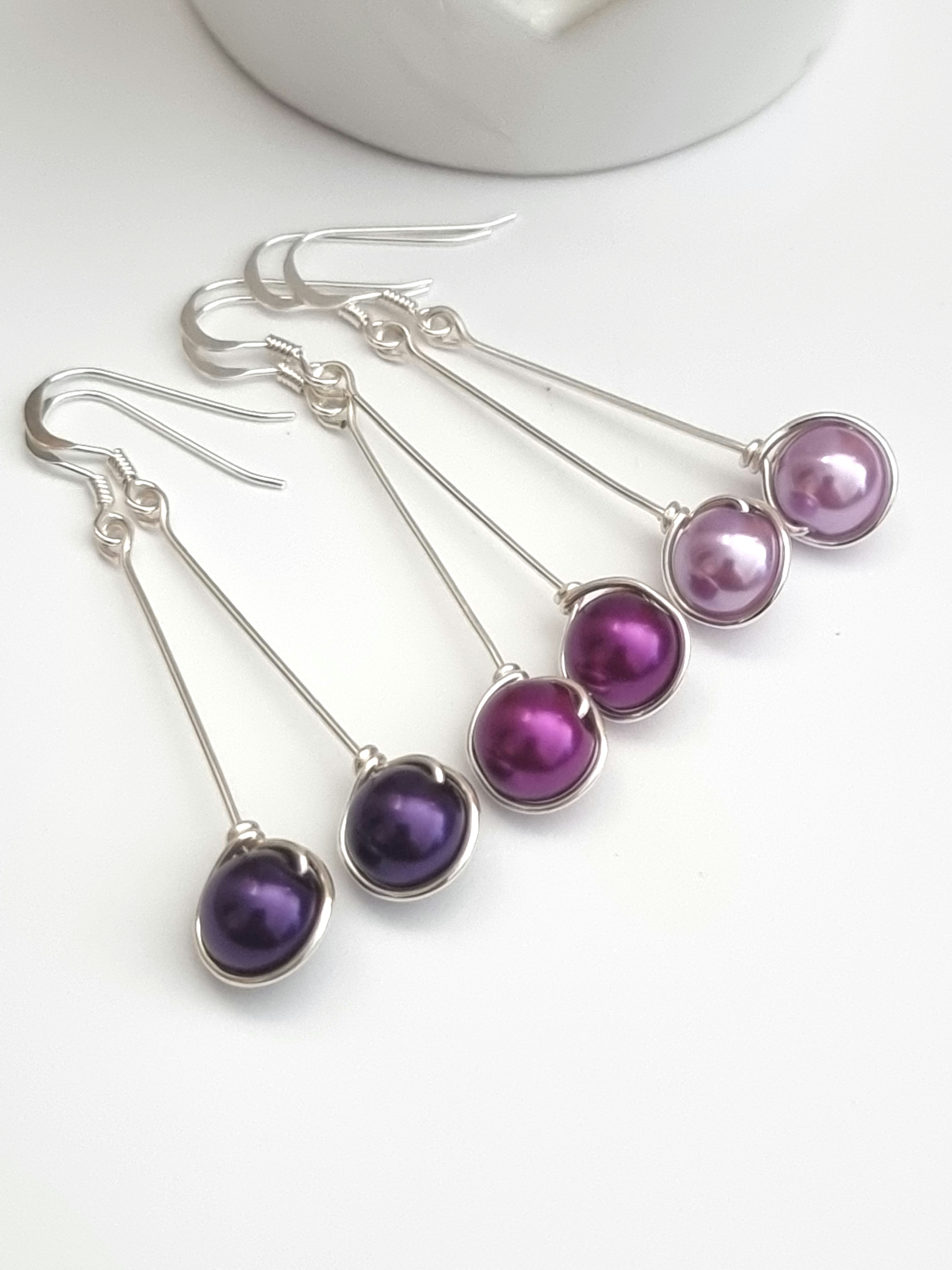 Pearlised long wire wrapped earrings