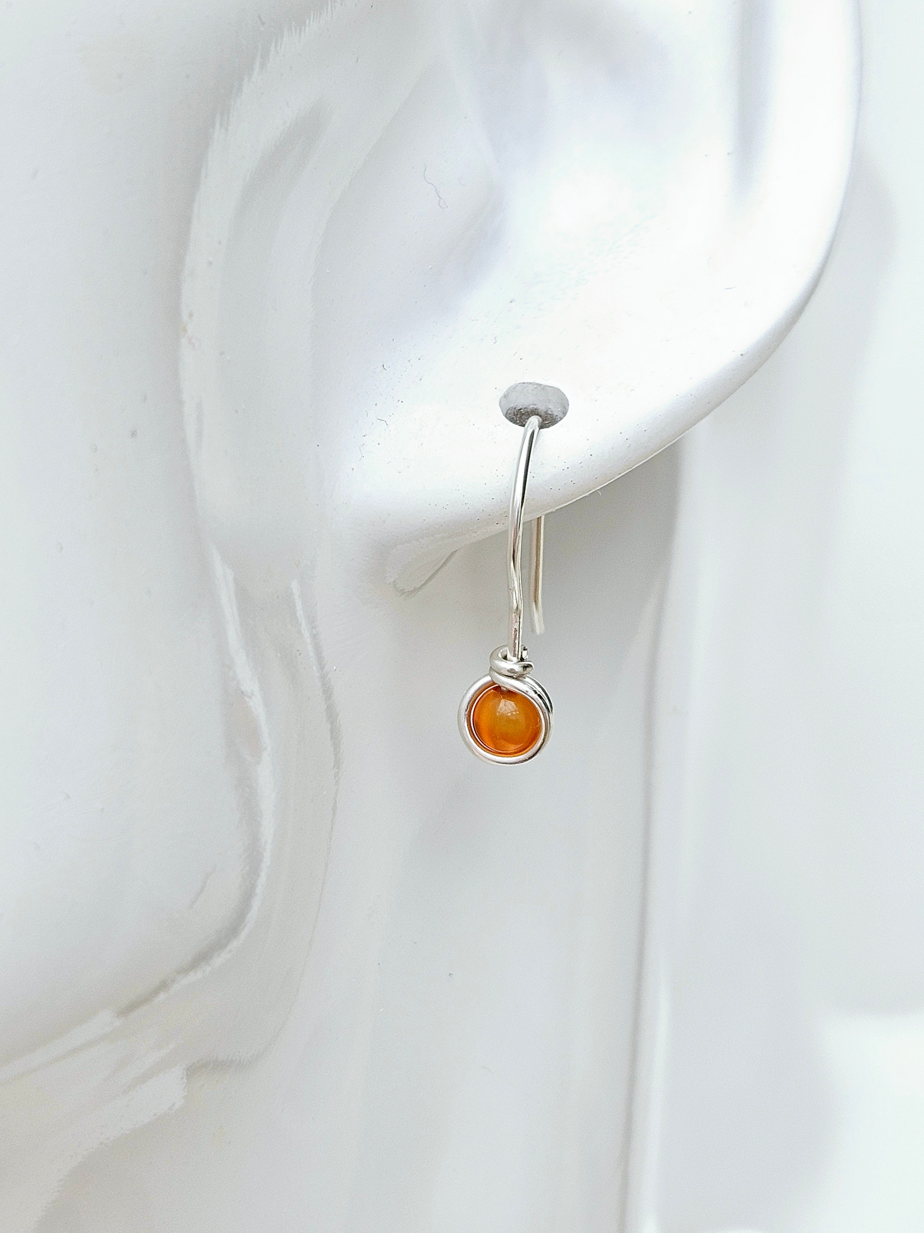 Dainty sterling silver and carnelian dangle earrings