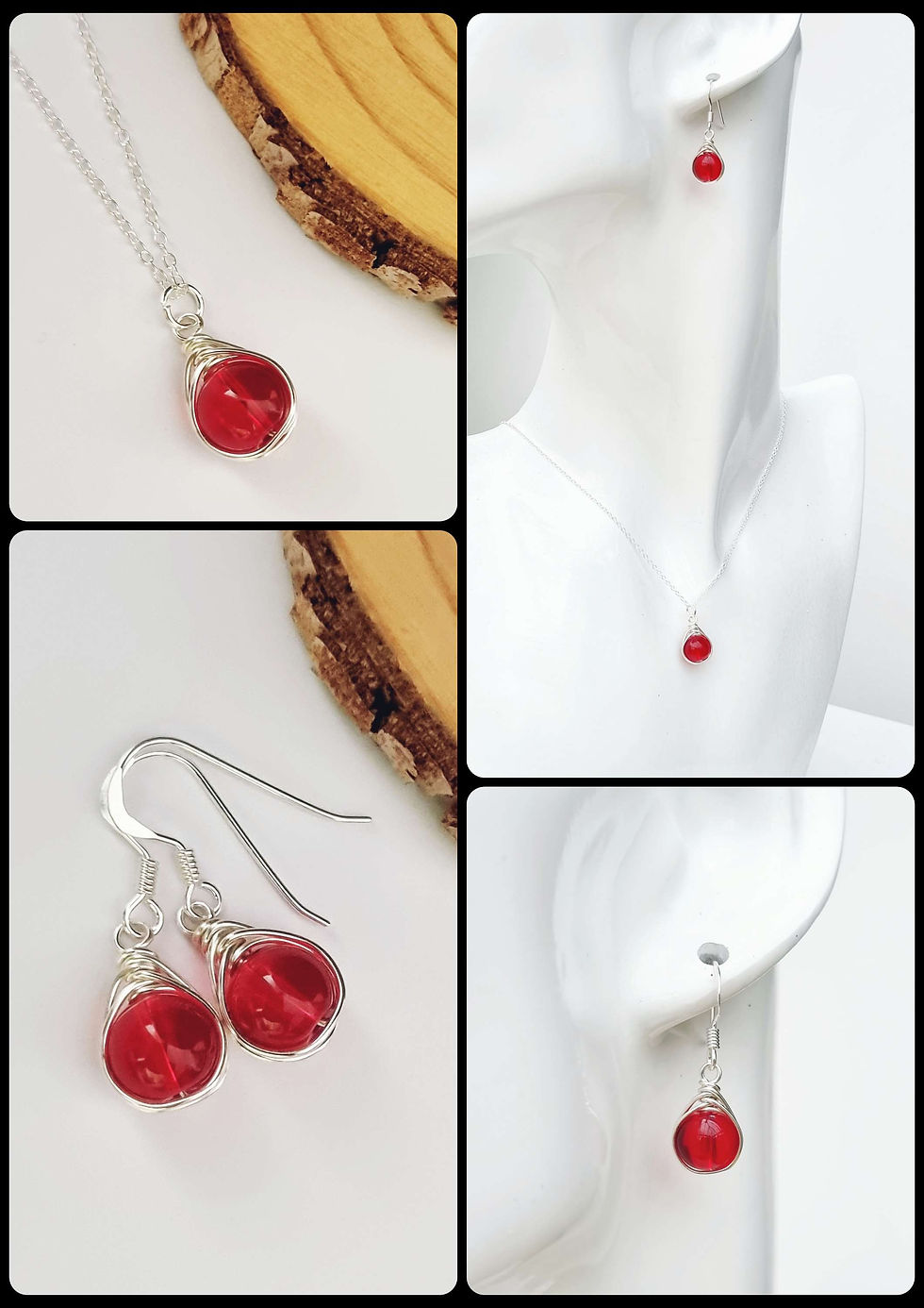 Thumbnail: Red glass wire wrapped earrings