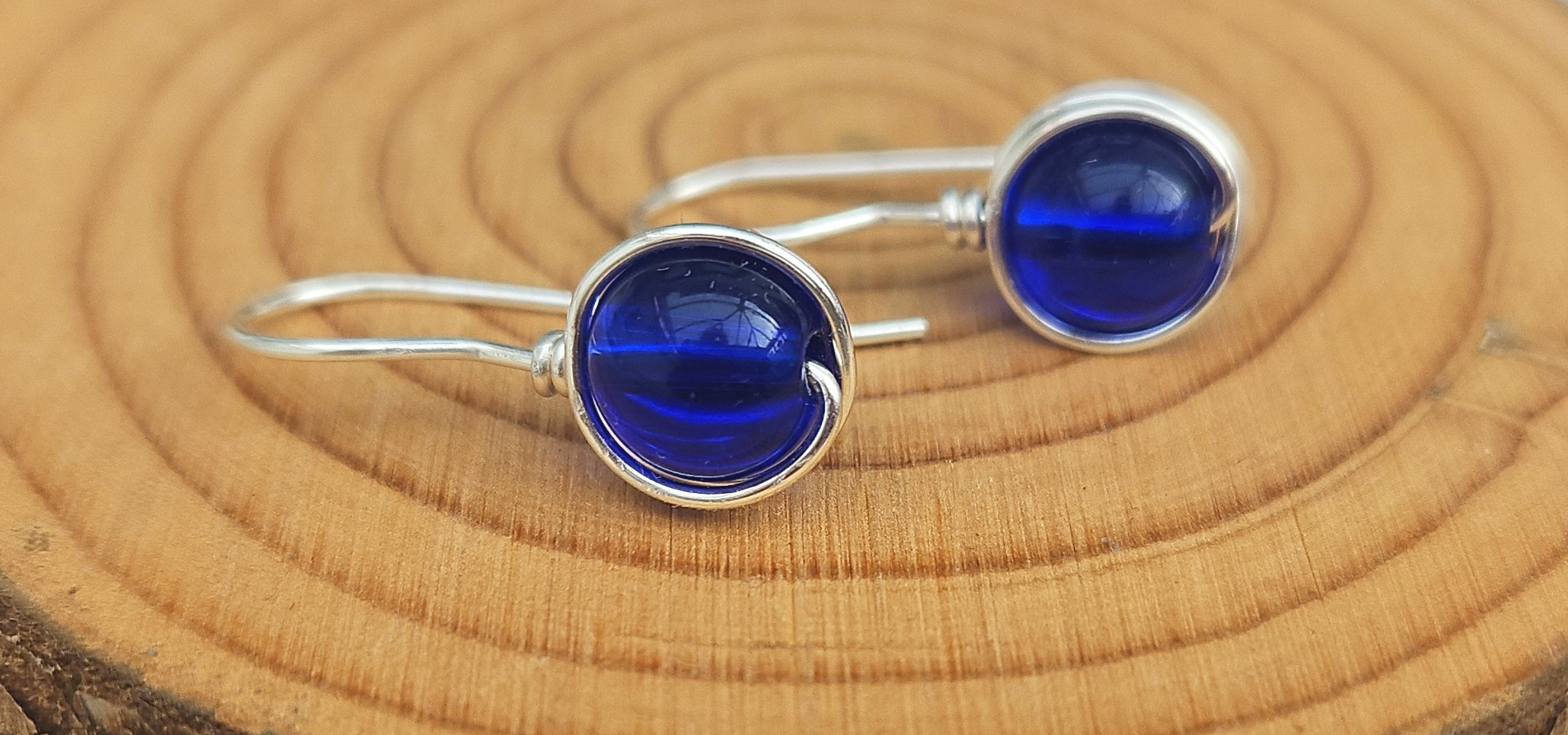 Sterling silver and sapphire blue glass shepherd hook earrings 