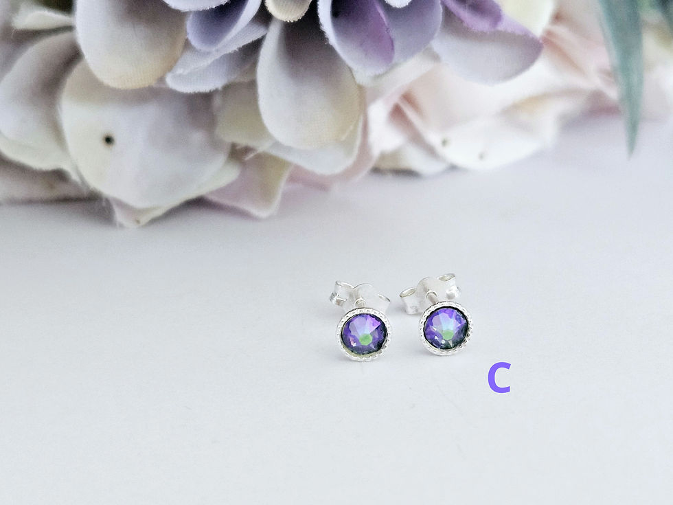 Thumbnail: Shades of purple Dainty 4mm Sterling silver  and crystal studs