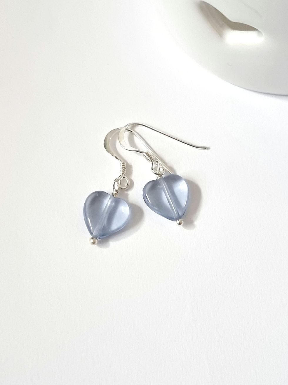 Thumbnail: Dainty blue glass heart earrings