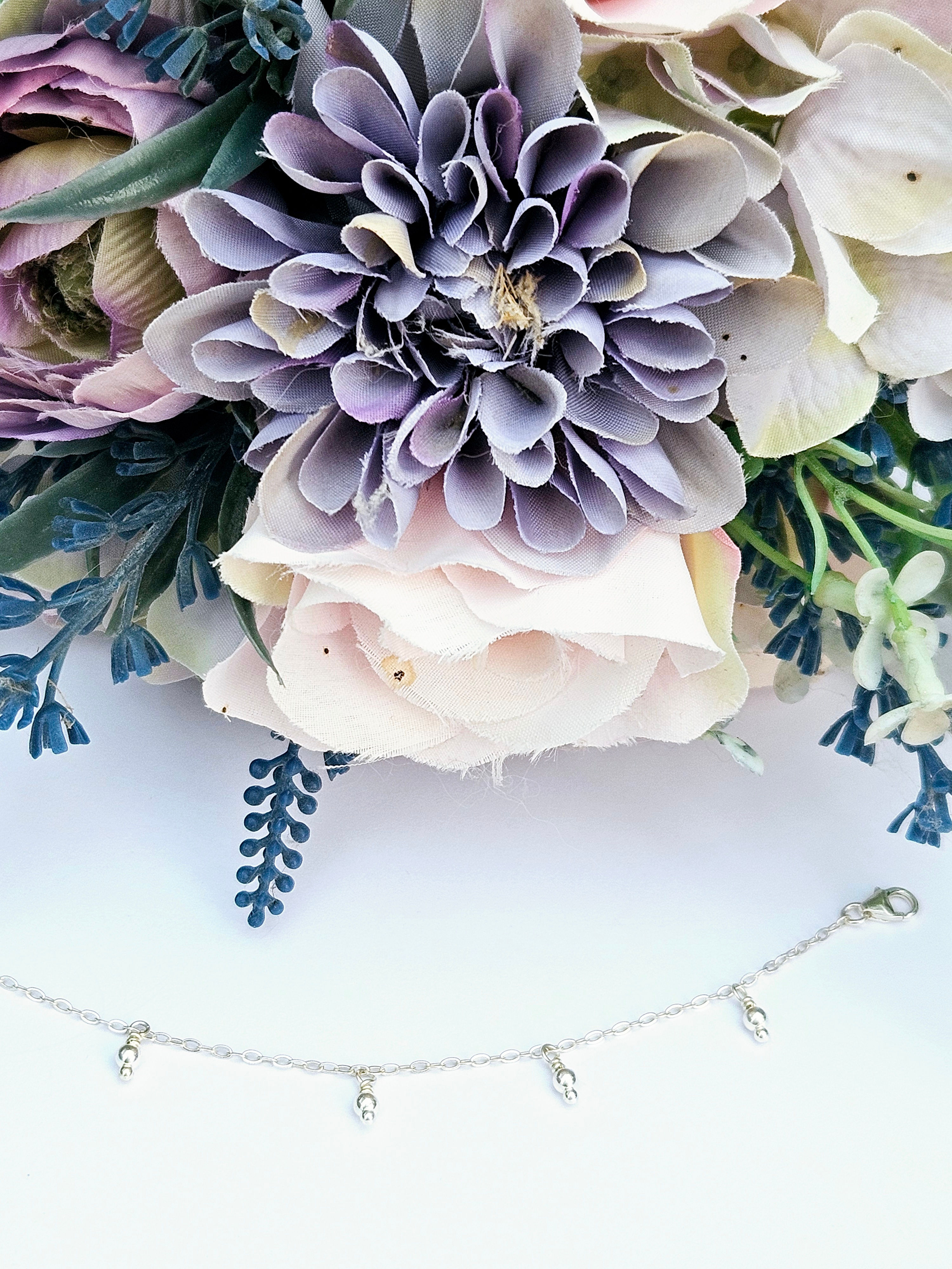 Sterling silver dainty charm anklet