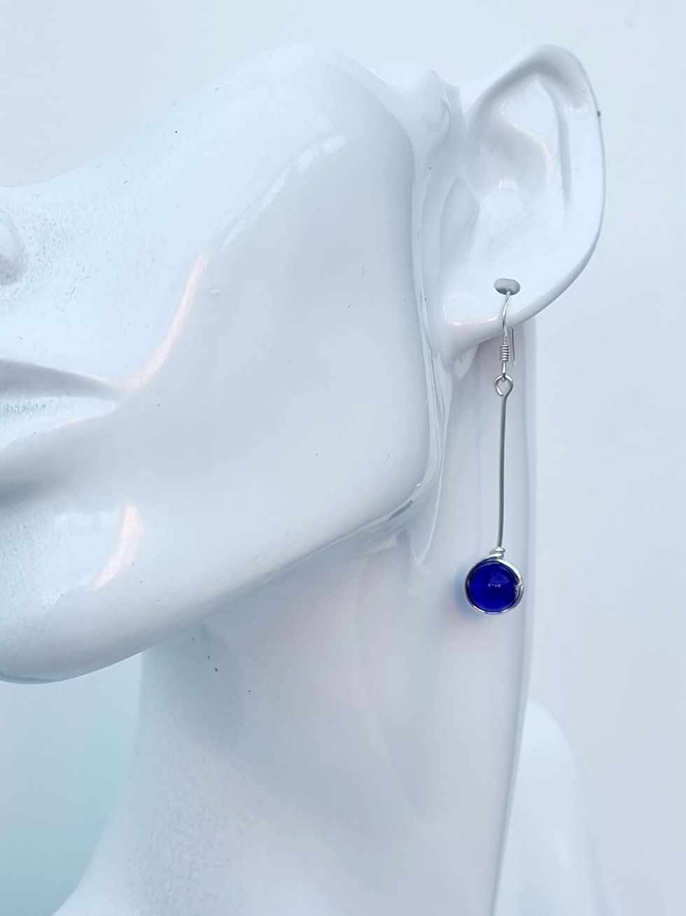 Thumbnail: Sapphire blue long wire wrapped earrings 