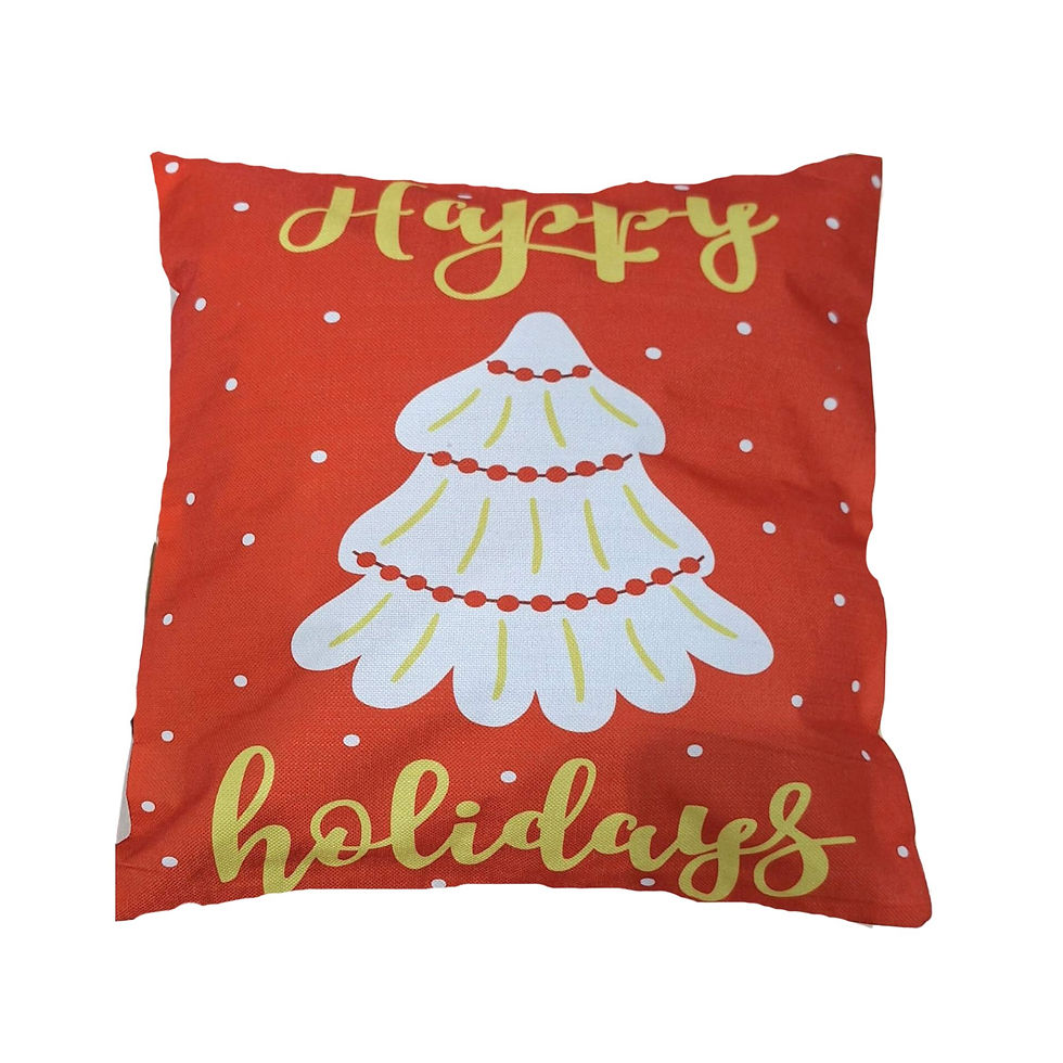 Thumbnail: Red Christmas throw pillowcase  with happy holidays text and Christmas tree