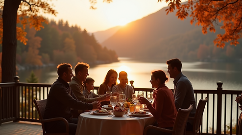 A-family-gathering-on-a-deck-overlooking-table-rock-lake-during-thanksgiving-dinner-with-w