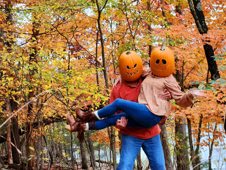 Couple of Pumpkin Heads enjoying Fall and Nature on Table Rock Lake