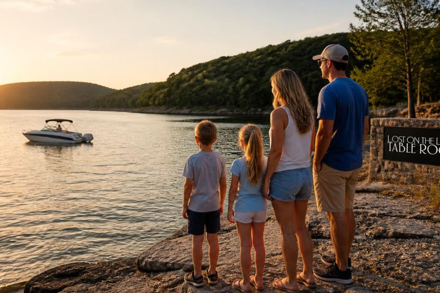 Infographic map of top attractions near Table Rock Lake in Branson Missouri for outdoor enthusiasts