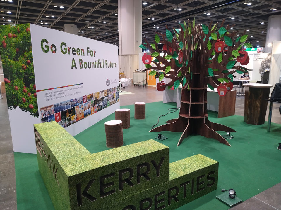 rethink, booth setup, backdrop, eco-friendly production, decoration