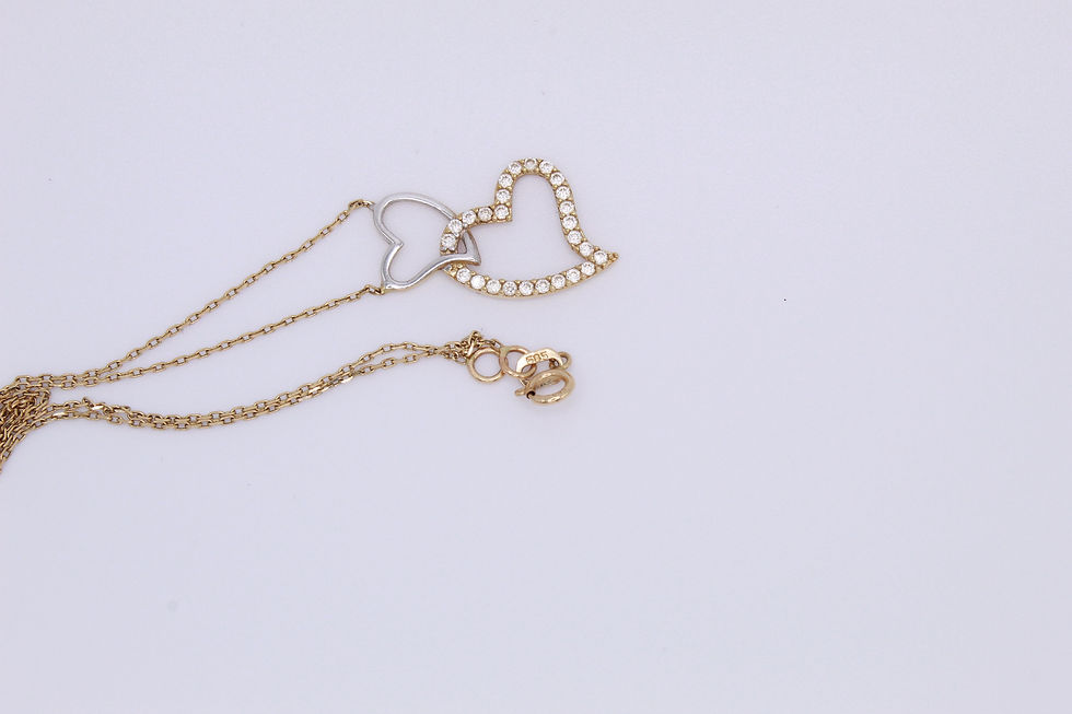 Thumbnail: 14k Gold Elegant Necklace Hearts and White Zirconia