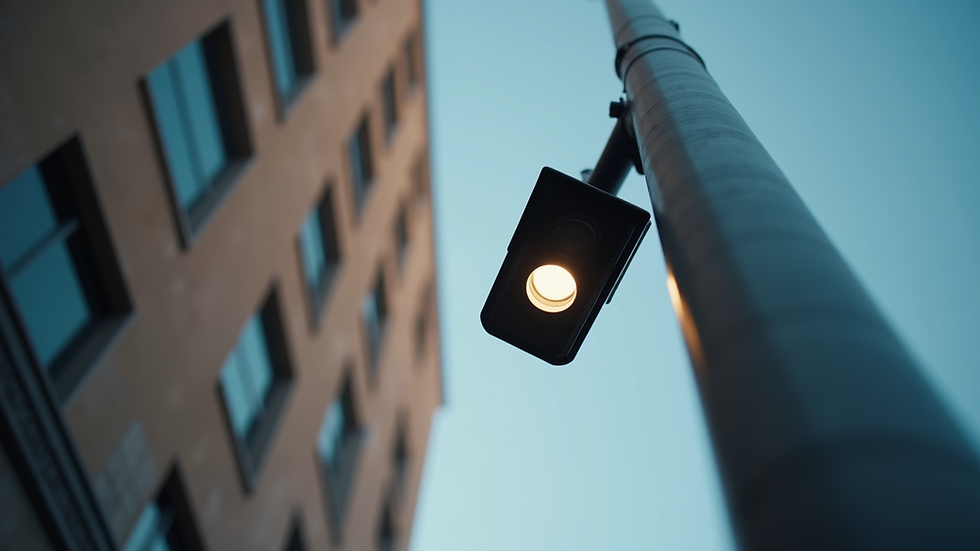Eye-level view of environmental sensor installed on a street lamp