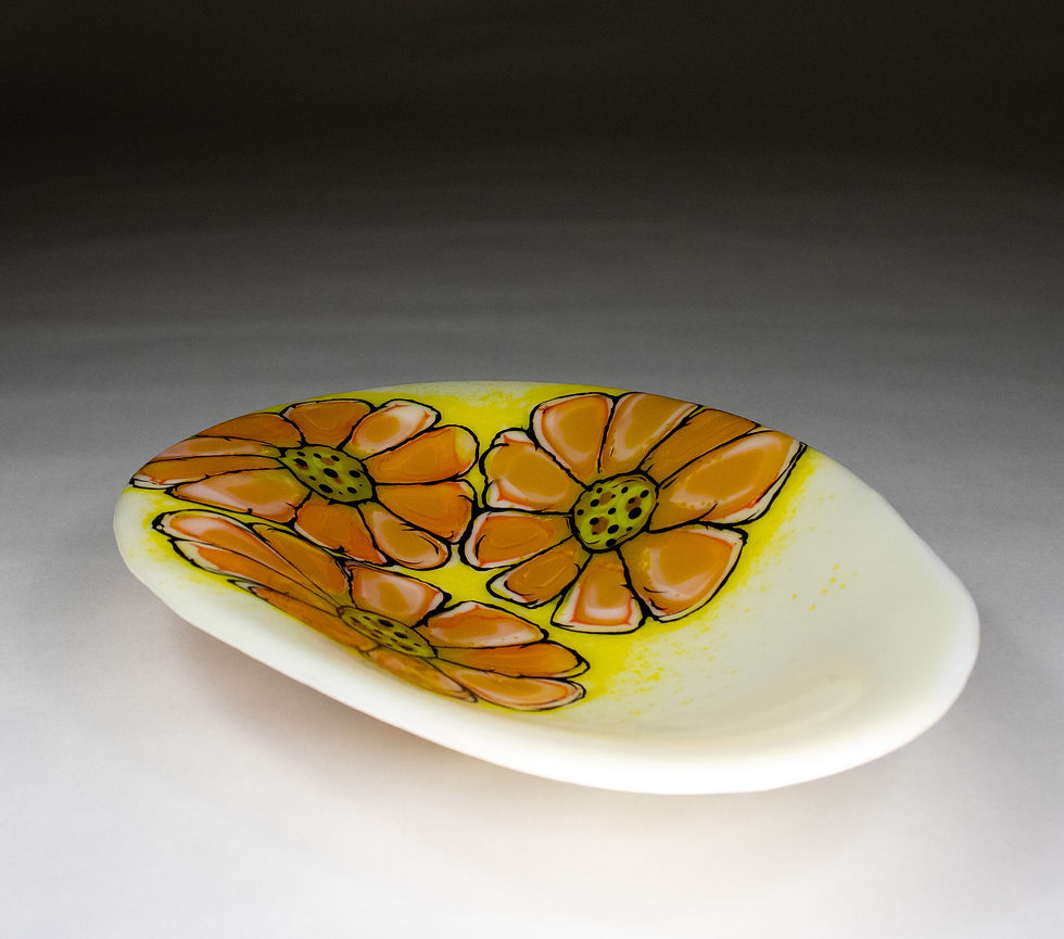 Thumbnail: Orange and YellowFlowers on White Oval Bowl
