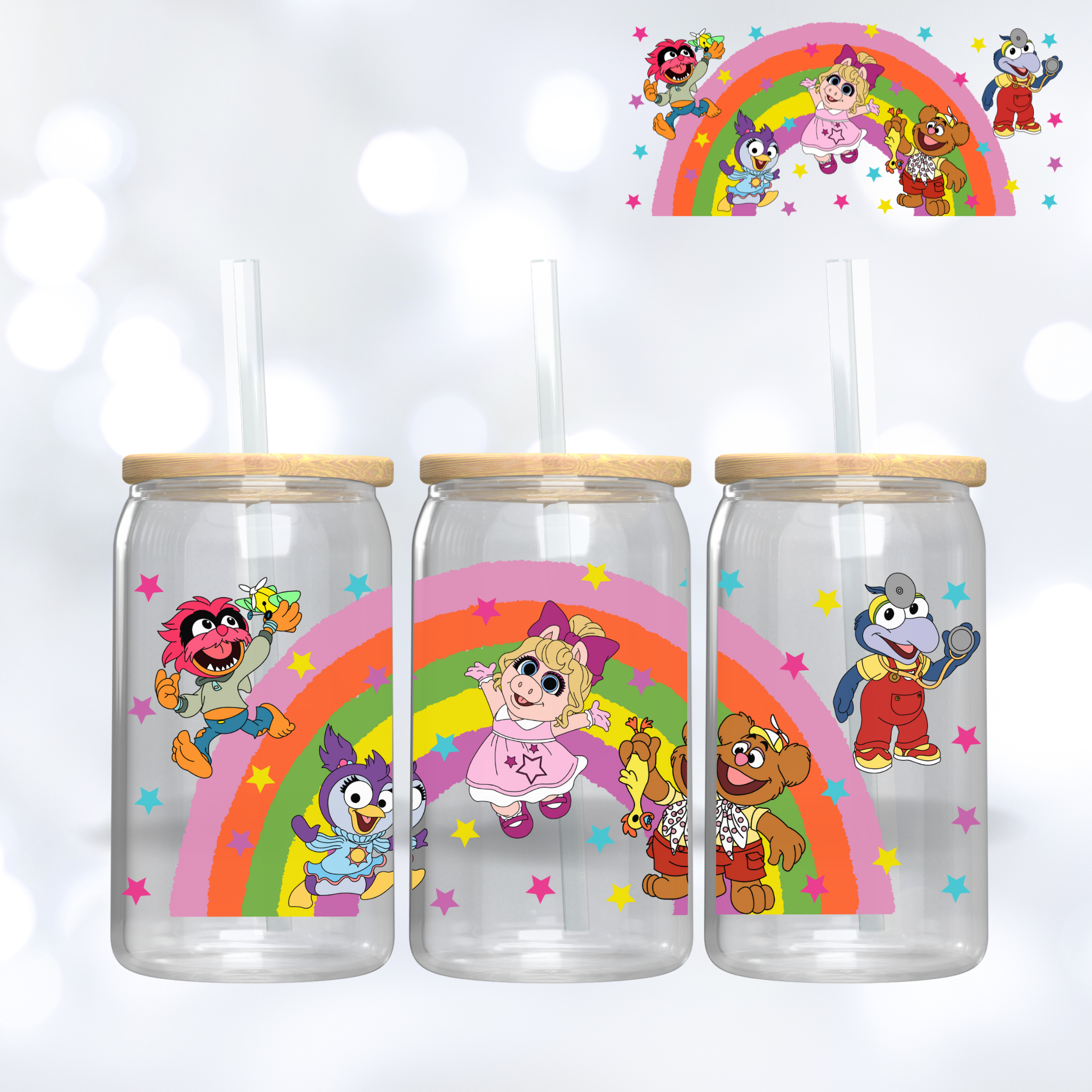 Rainbow Muppets - 16oz Libbey UV DTF Wrap