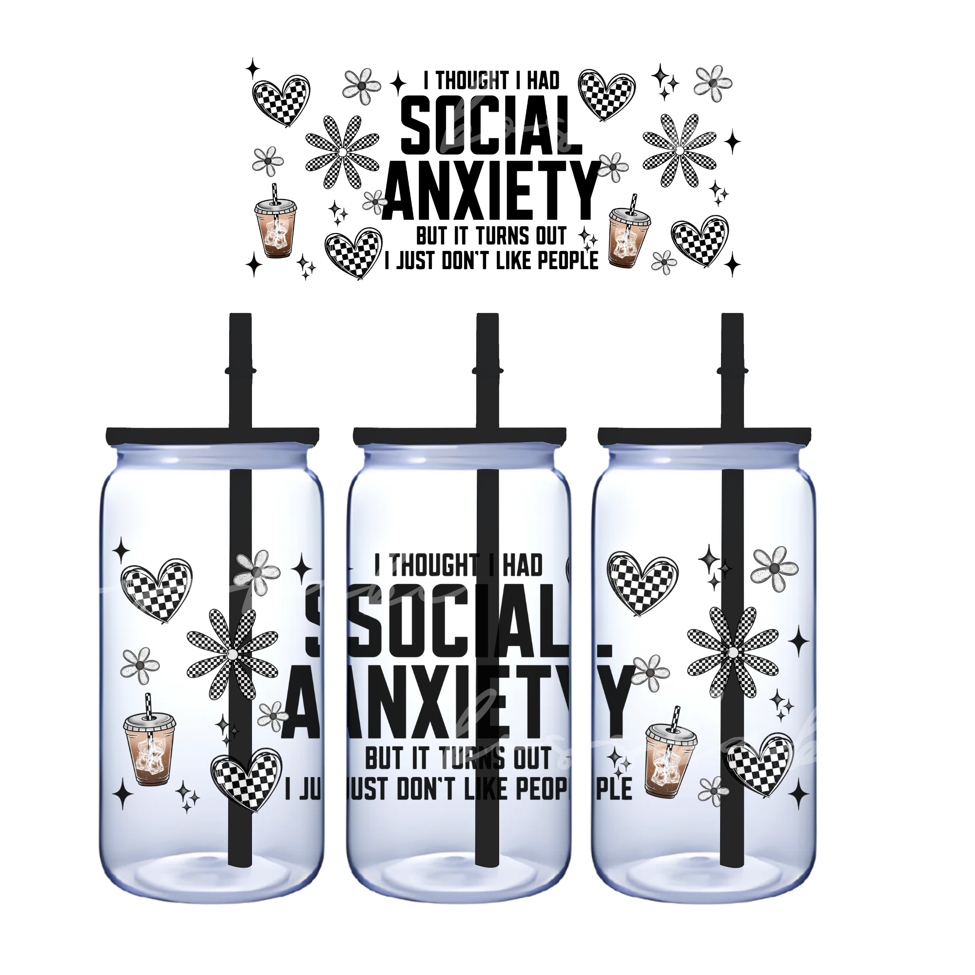 Social Anxiety - 16oz Libbey Holographic UV DTF WRAP