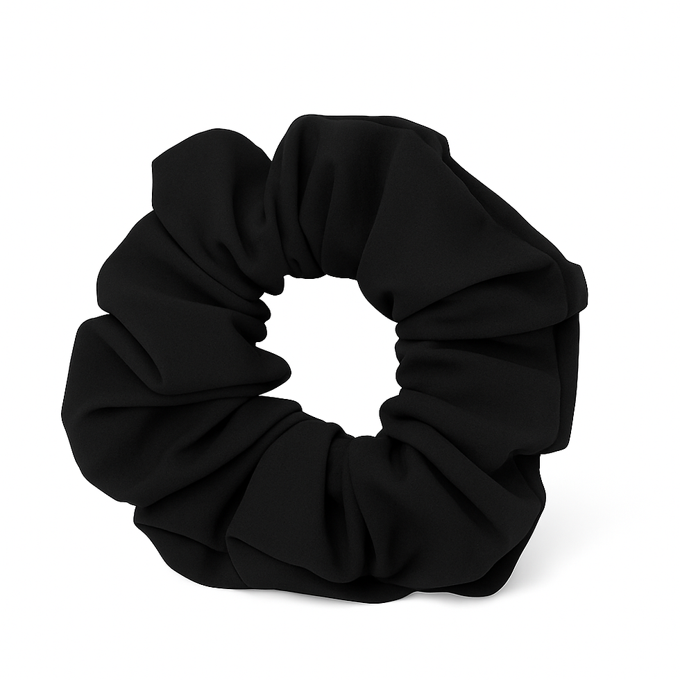 Classic black swim safe waterproof scrunchie made from quick-dry fabric on a white background.