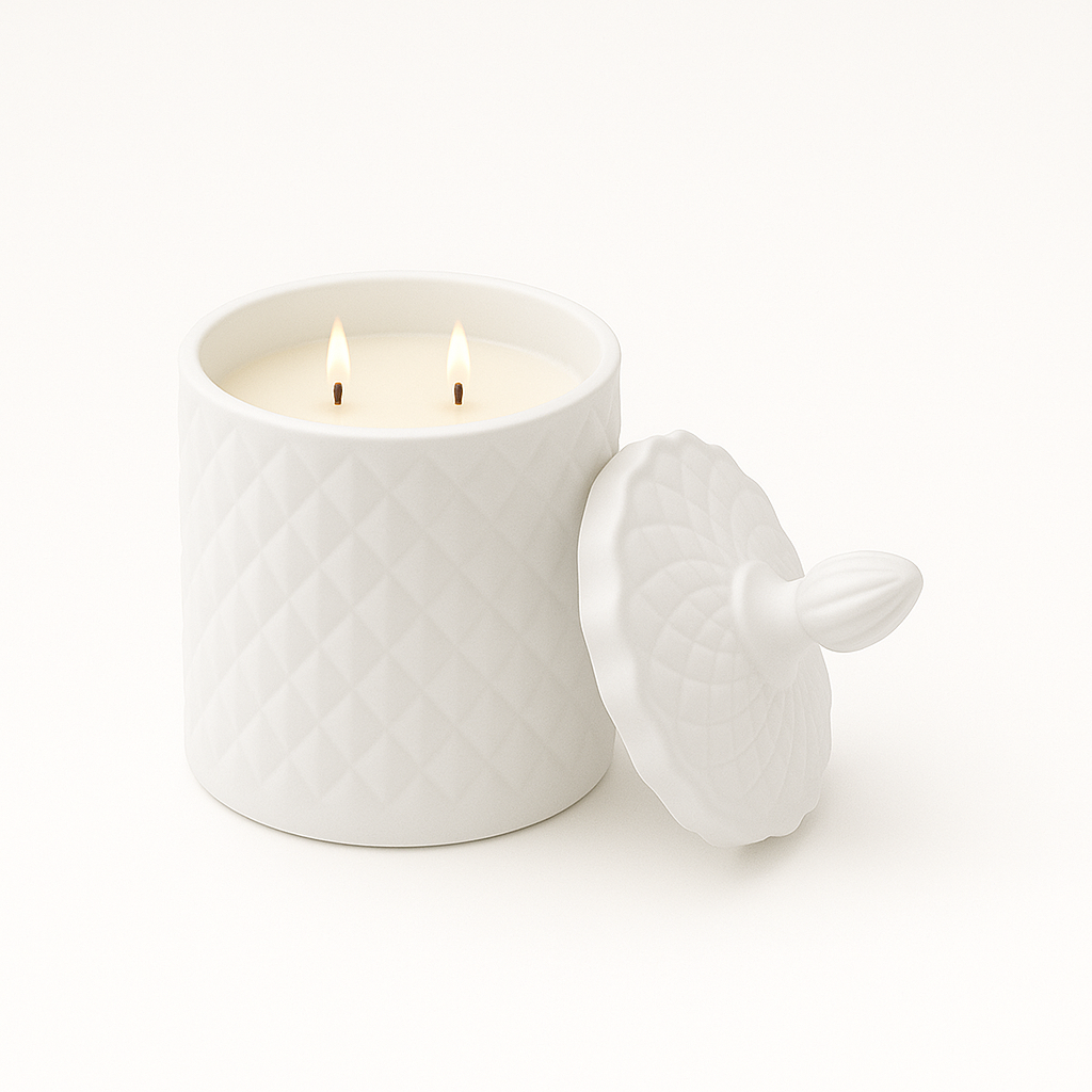 Deluxe White Geo Double Wicks 500ml Candle