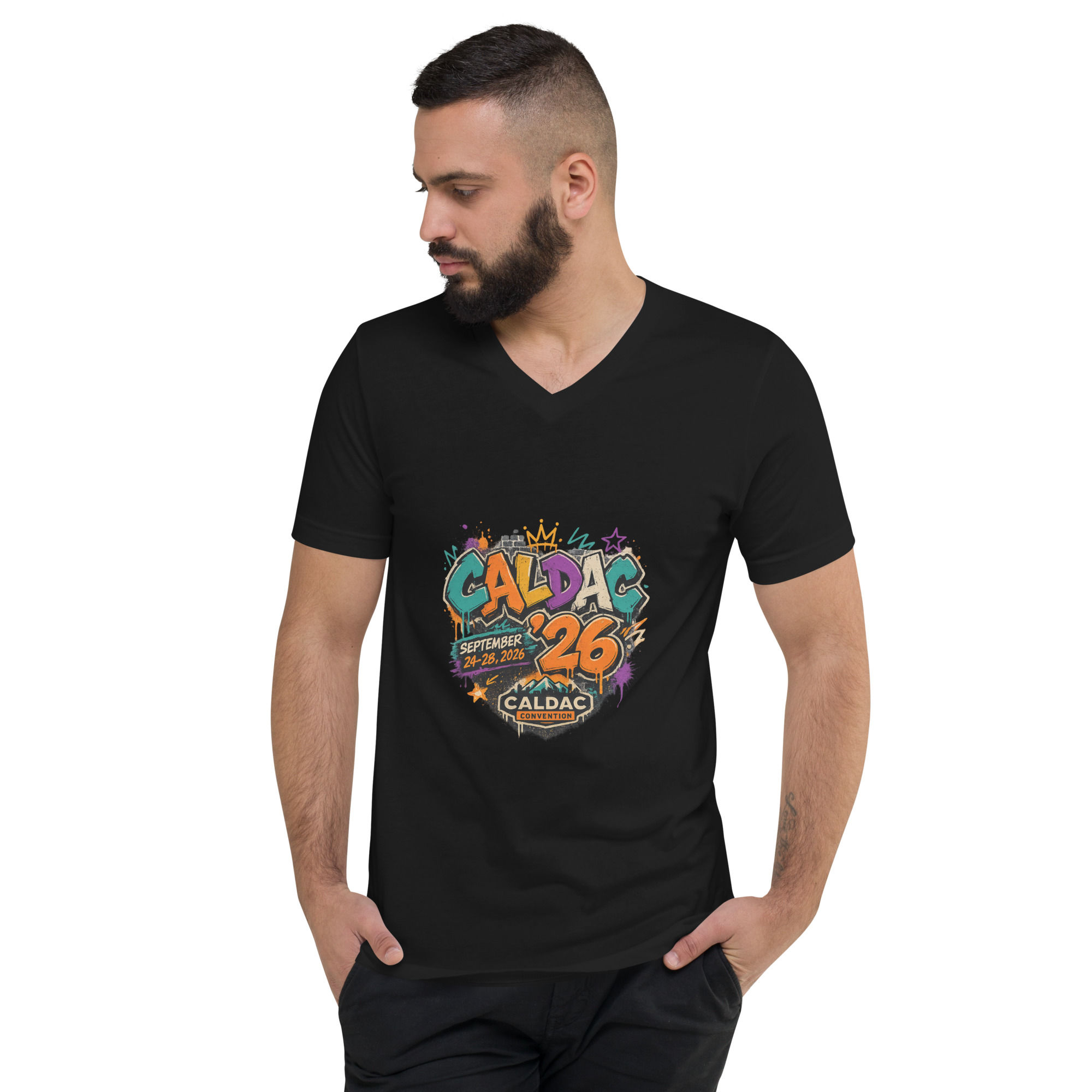 CALDAC 2026 (Graffiti) - Unisex Short Sleeve V-Neck T-Shirt