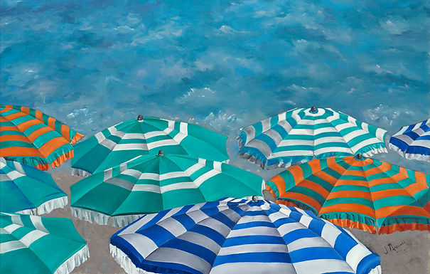 Umbrella's of Cinque Terra.  These umbrella's are along the beach of Monterosso, the first of the five villages of Cinque Terra Italy.  