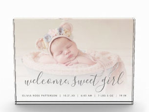 Hot Review! Welcome Sweet Girl Handwriting Baby Birth Stats Photo Block