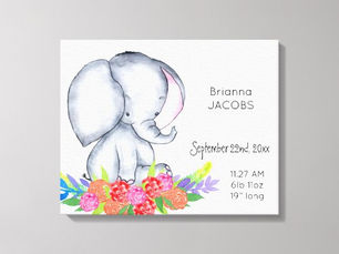 Hot Review! Elephant in Flowers Baby Girl Birth Record Stats Canvas Print