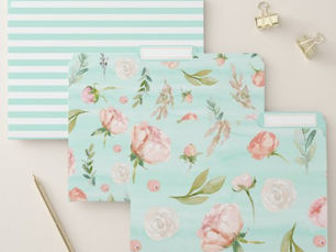 Best Deals! Watercolor Floral Blush Pink and Mint Stripes File Folder