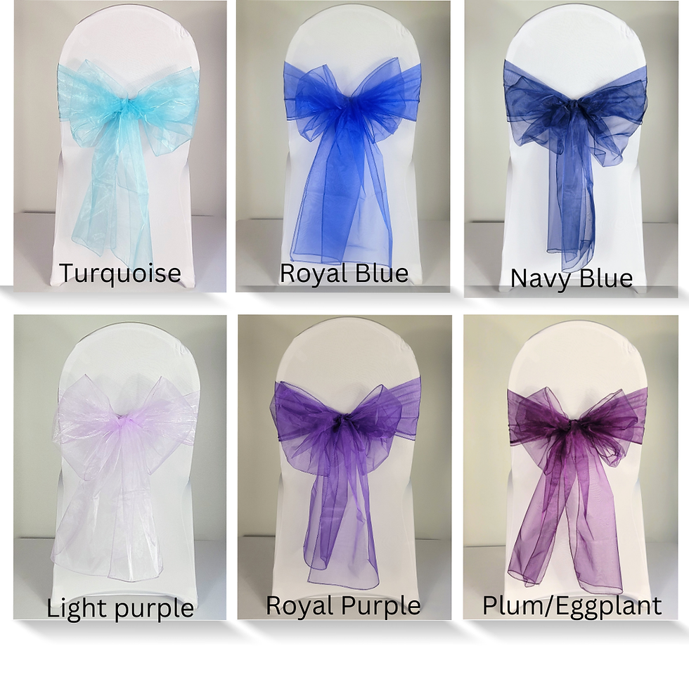 Thumbnail: White stretchy Spandex chair cover with Organza sash