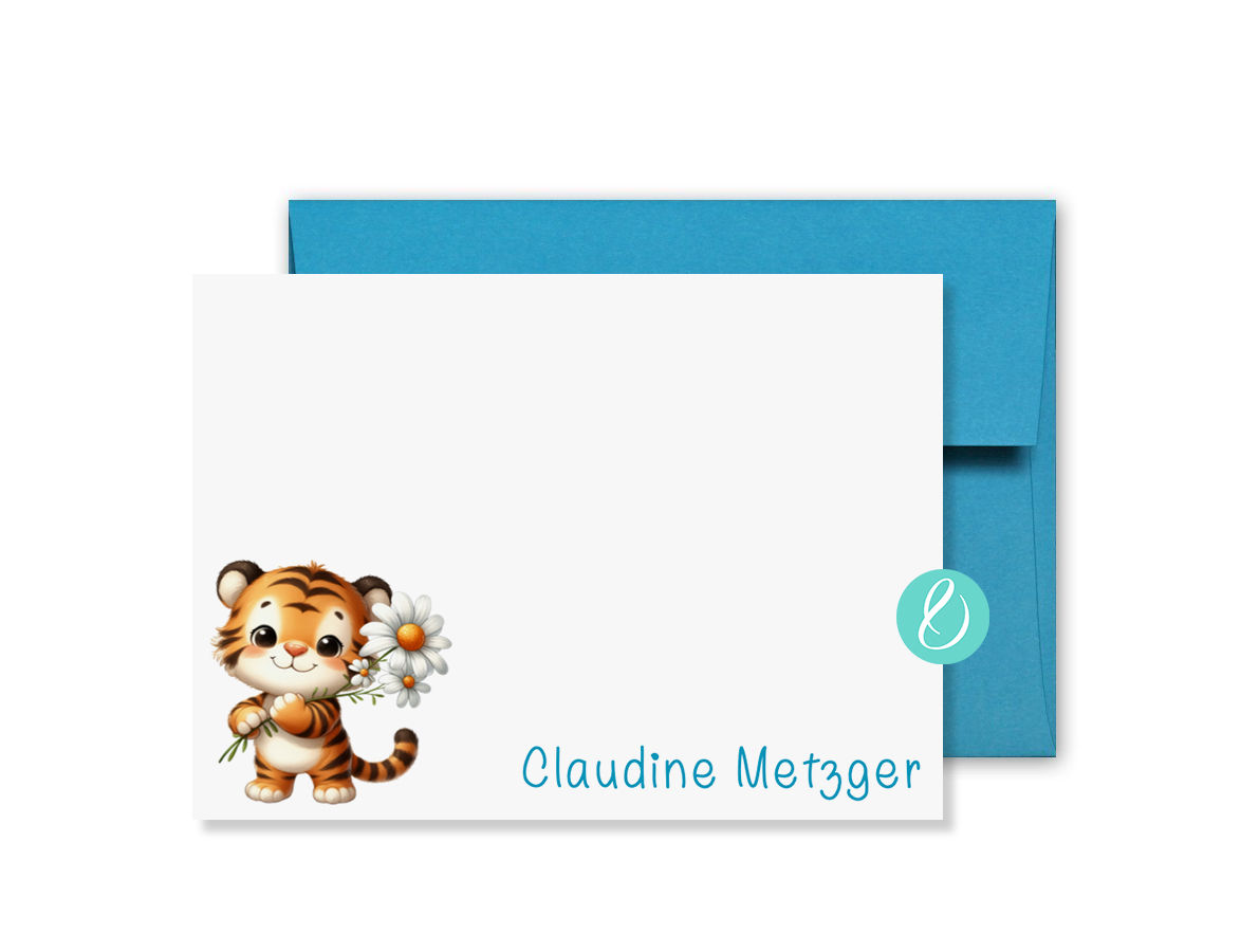 Tiger and Daisies Note Cards