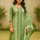 Thumbnail: Light Green Silk Cotton Unstitched Salwar Dress with Batik Print Top, Plain Bott
