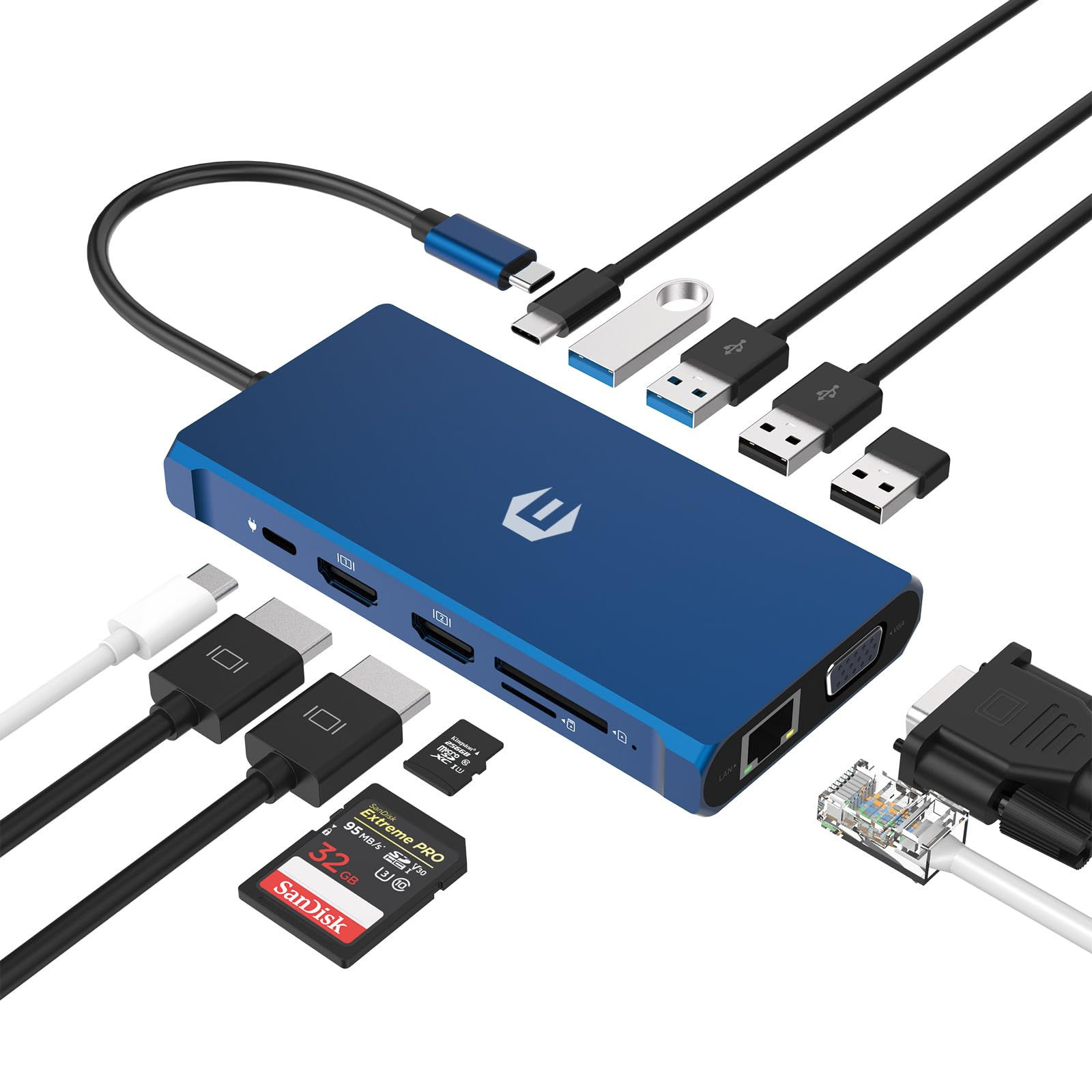 USB C Hub by HOPDAY - 12 in 1 Multiport Adapter with HDMI VGA Ethernet 100W PD 4