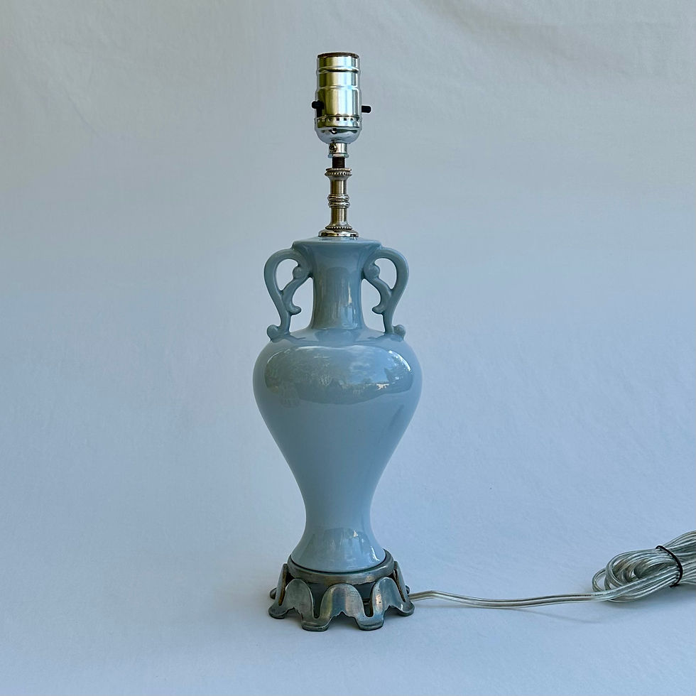 Thumbnail: Vintage Blue Ceramic Lamp with Block Print Shade