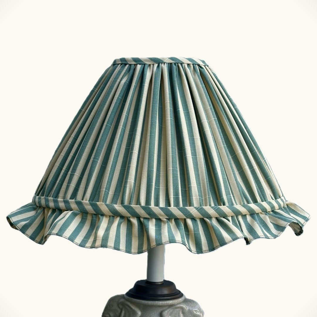 Cream and Green Stripe Ruffle Lampshade