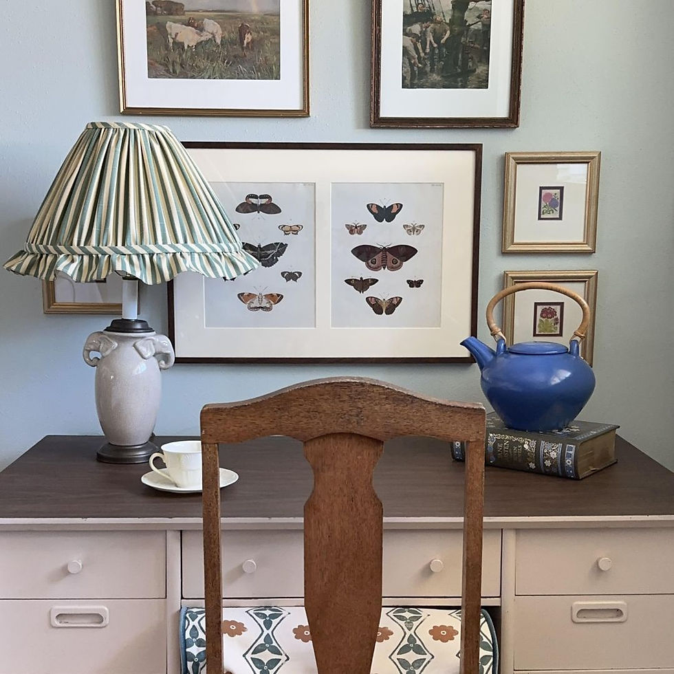 Thumbnail: Cream and Green Stripe Ruffle Lampshade